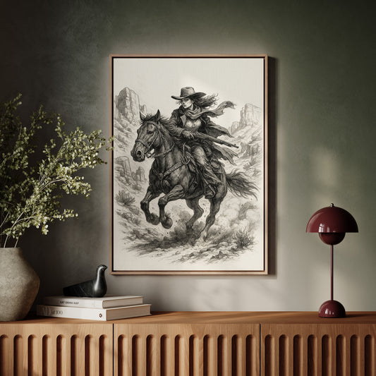 Grit & Dust – Cowgirl Outlaw Western Sketch Print
