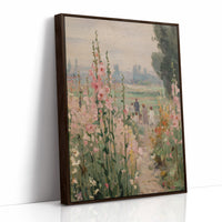 Hollyhock Promenade Through Summer Haze
