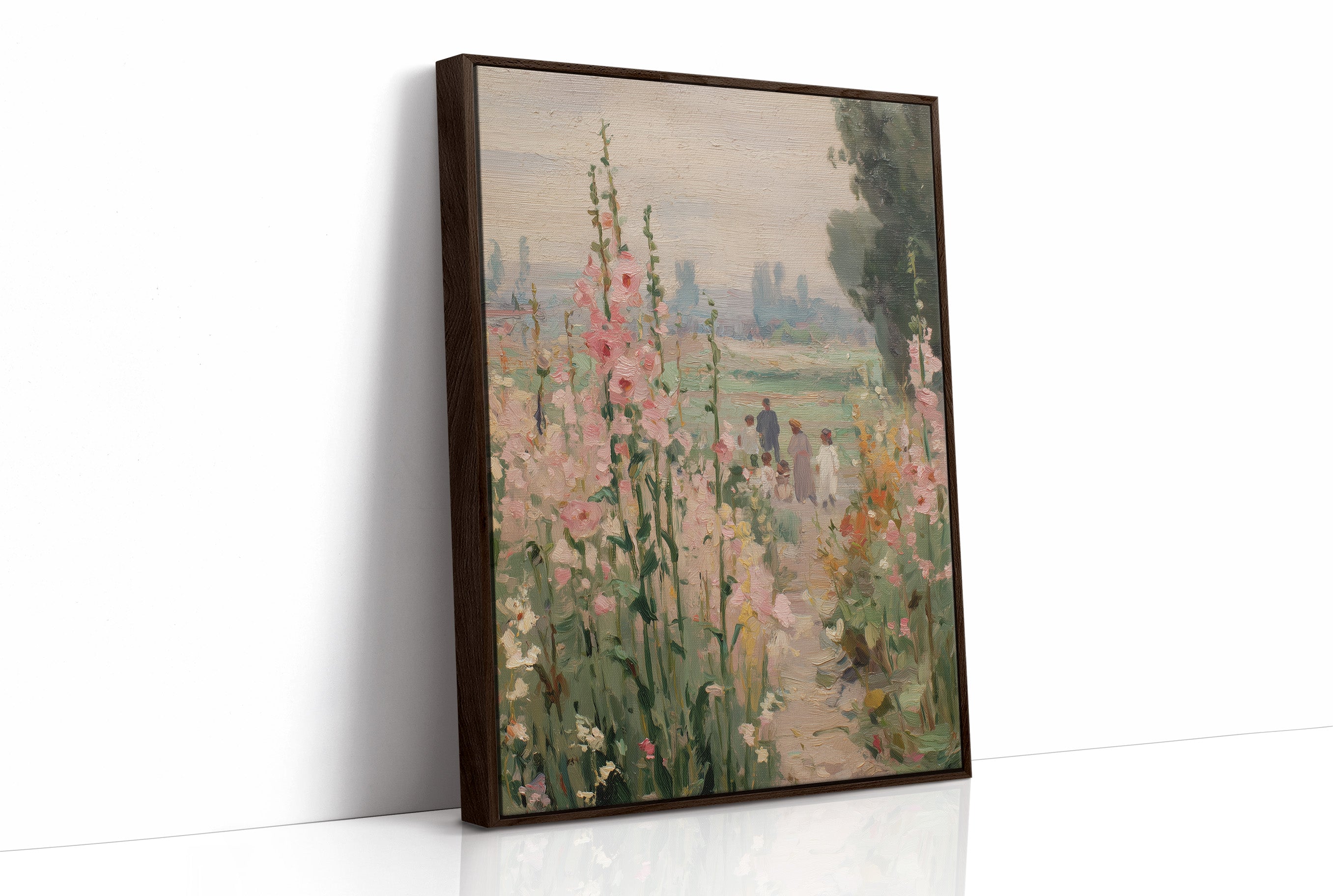 Hollyhock Promenade Through Summer Haze