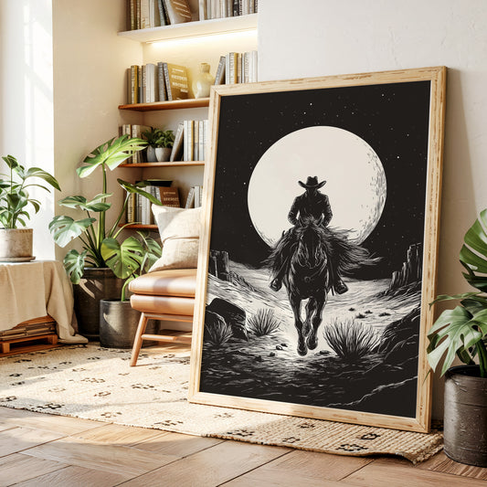 Lone Rider Under a Full Moon