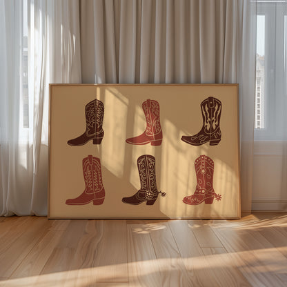 Rustic Cowboy Boots Wall Art – Western Country Decor in Warm Earth Tones