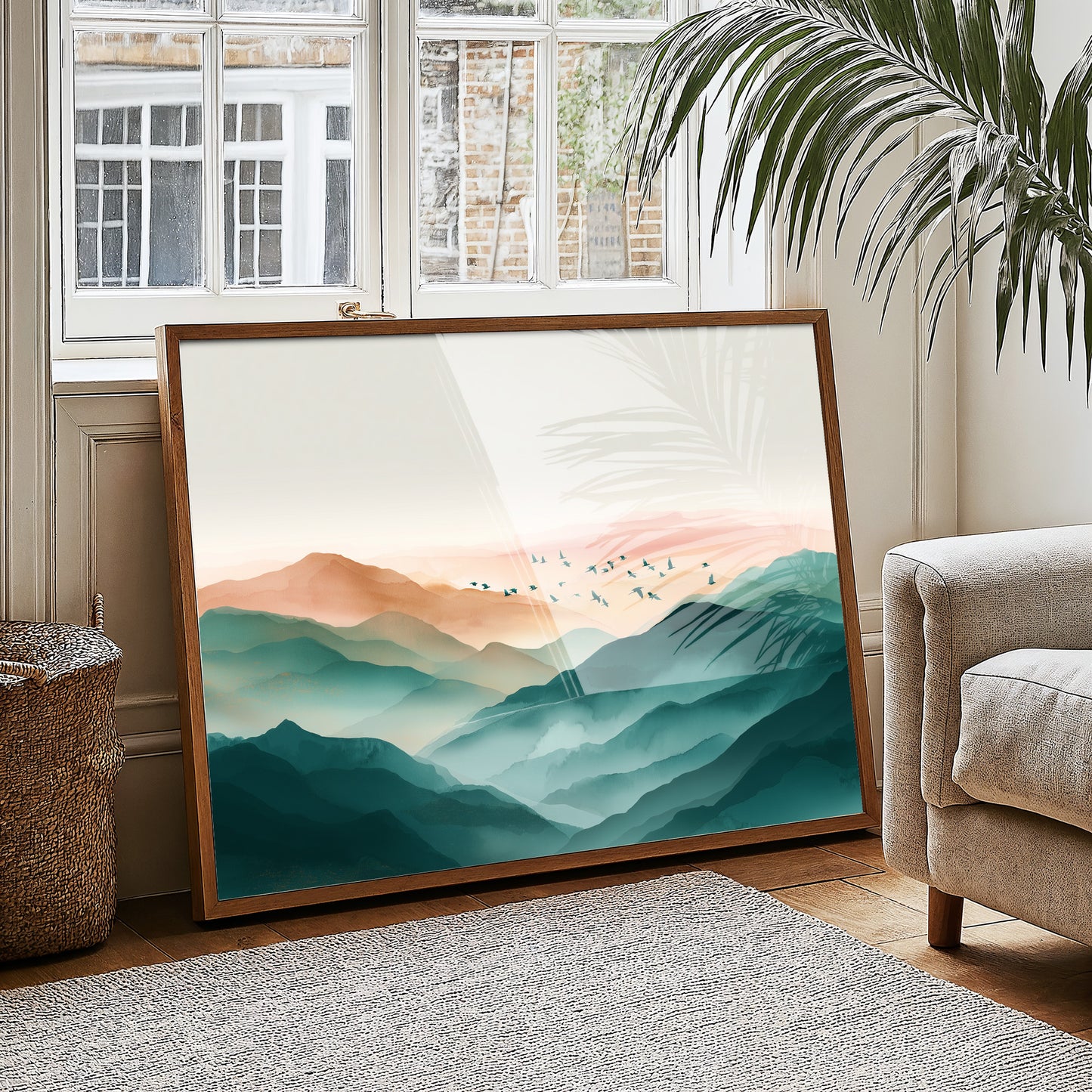 Birds Soar Above Misty Peaks