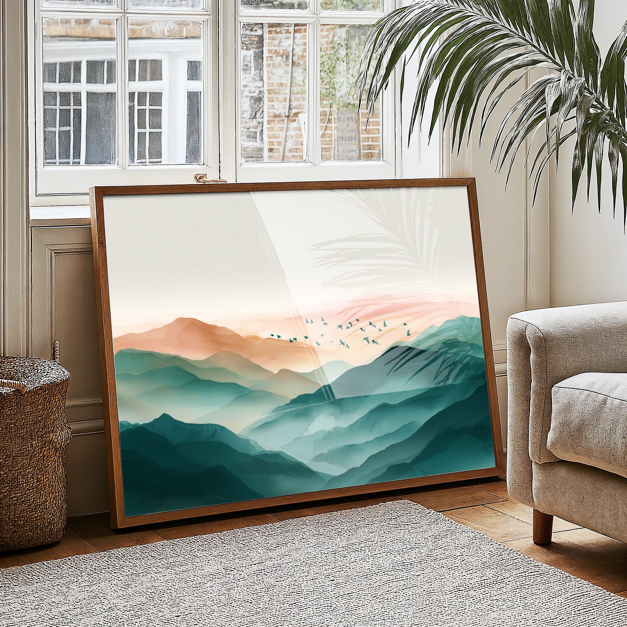 Birds Soar Above Misty Peaks