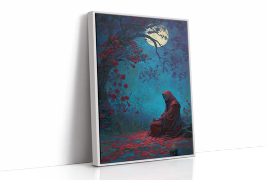 Midnight Prayer Under Crimson Blossoms