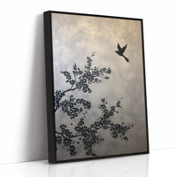 Bird Takes Flight Through Cherry Blooms