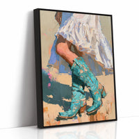 White Dress, Turquoise Boots