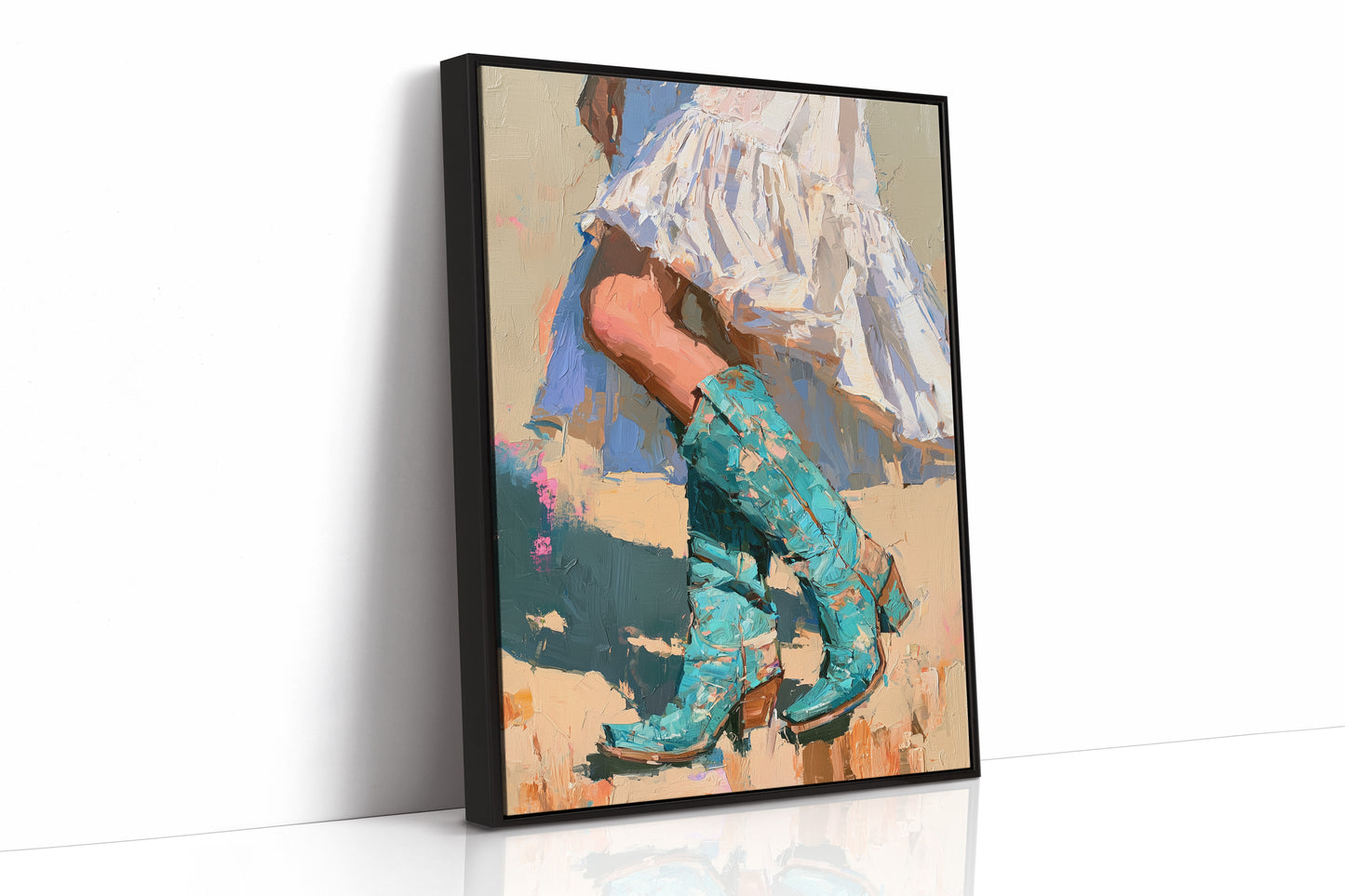 White Dress, Turquoise Boots