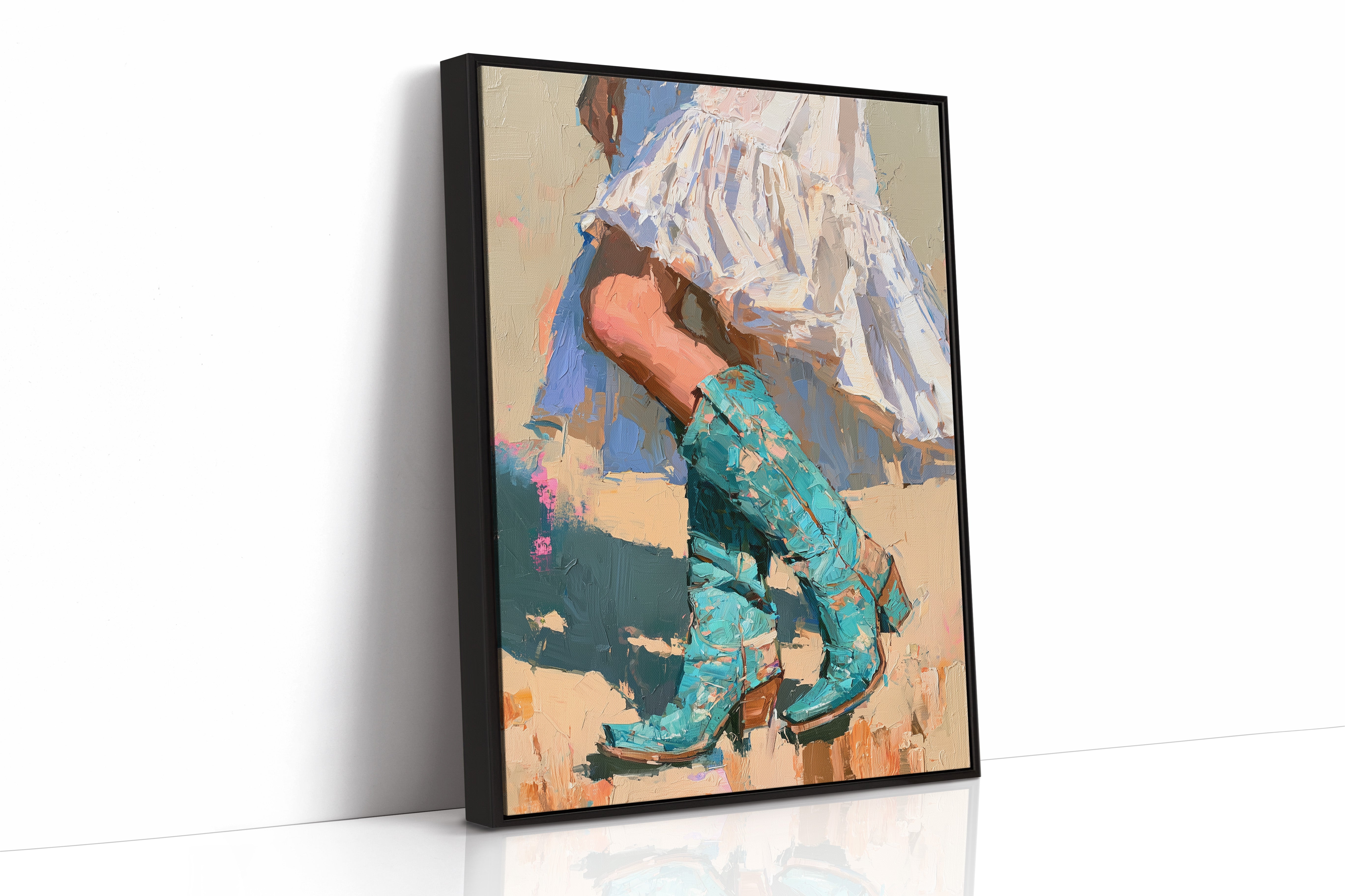 White Dress, Turquoise Boots