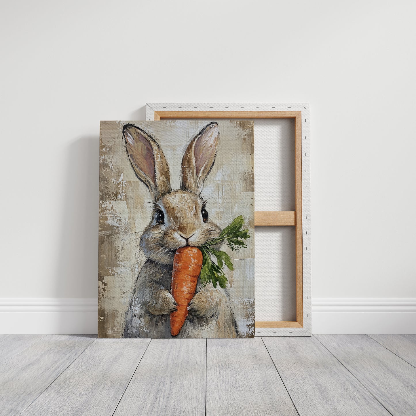 Adorable Bunny with Carrot – Rustic Farmhouse Animal Wall Art Print