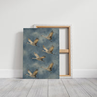 Celestial Migration: Cranes Dancing Through Storm Clouds