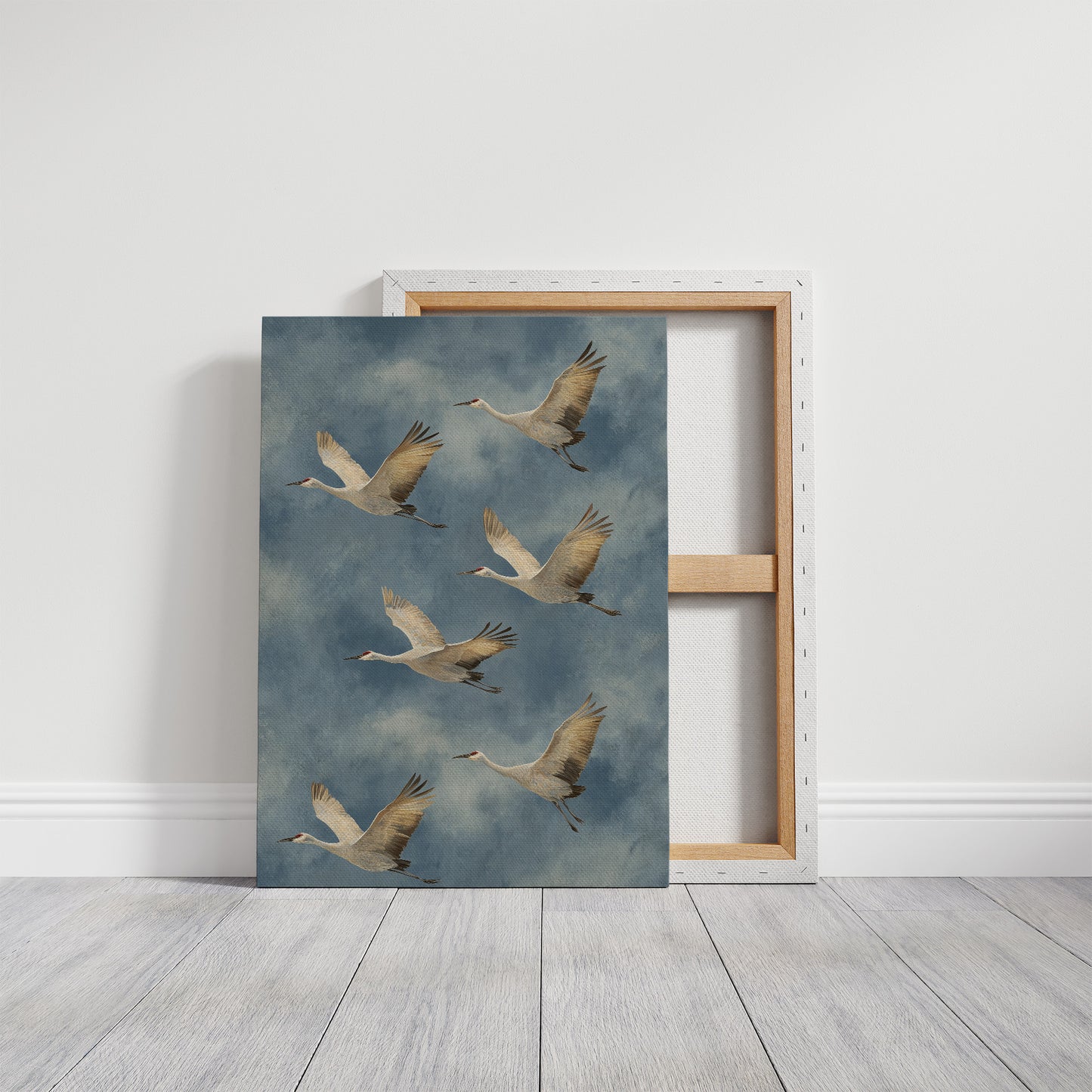 Celestial Migration: Cranes Dancing Through Storm Clouds