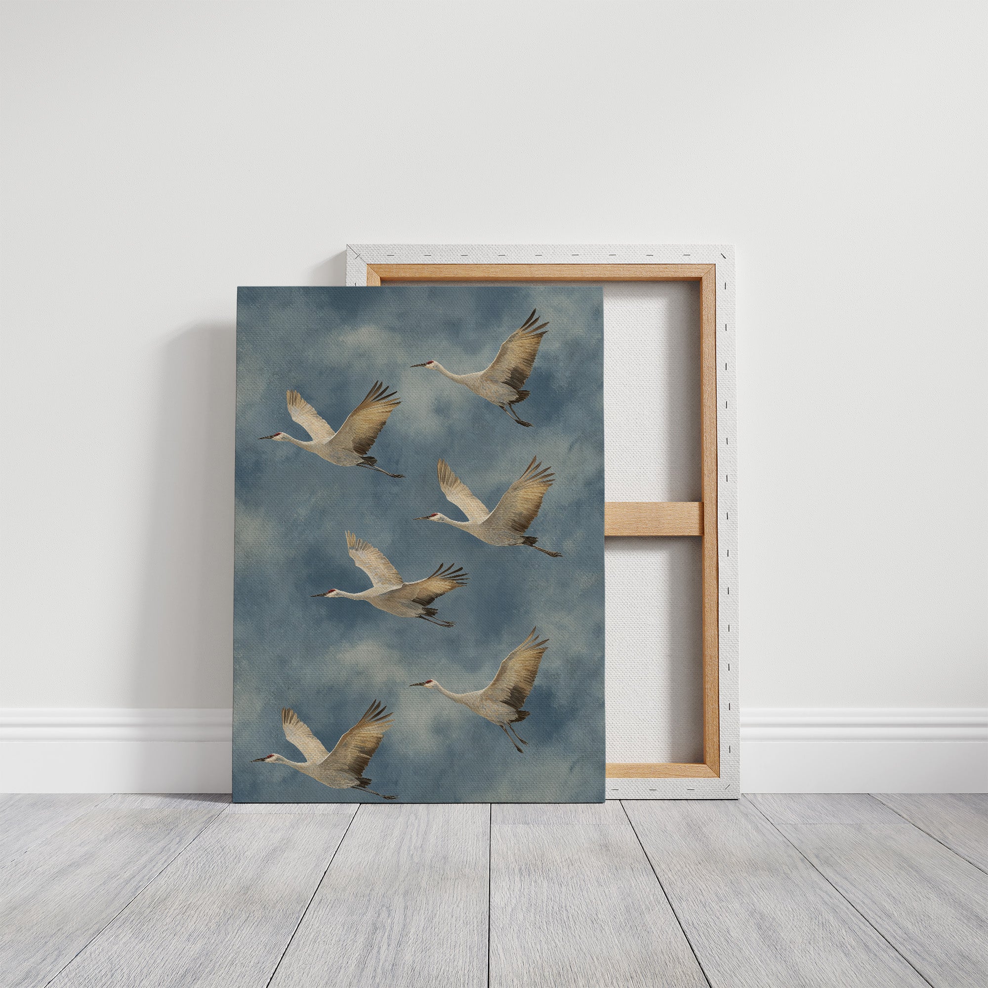 Celestial Migration: Cranes Dancing Through Storm Clouds