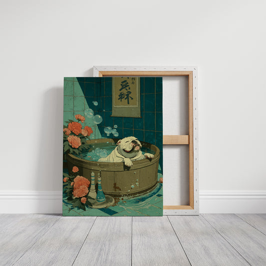 Pug's Bath Among Peach Blossoms