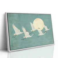 Japanese Crane Wall Art – Minimalist Blue & Gold Crane Print