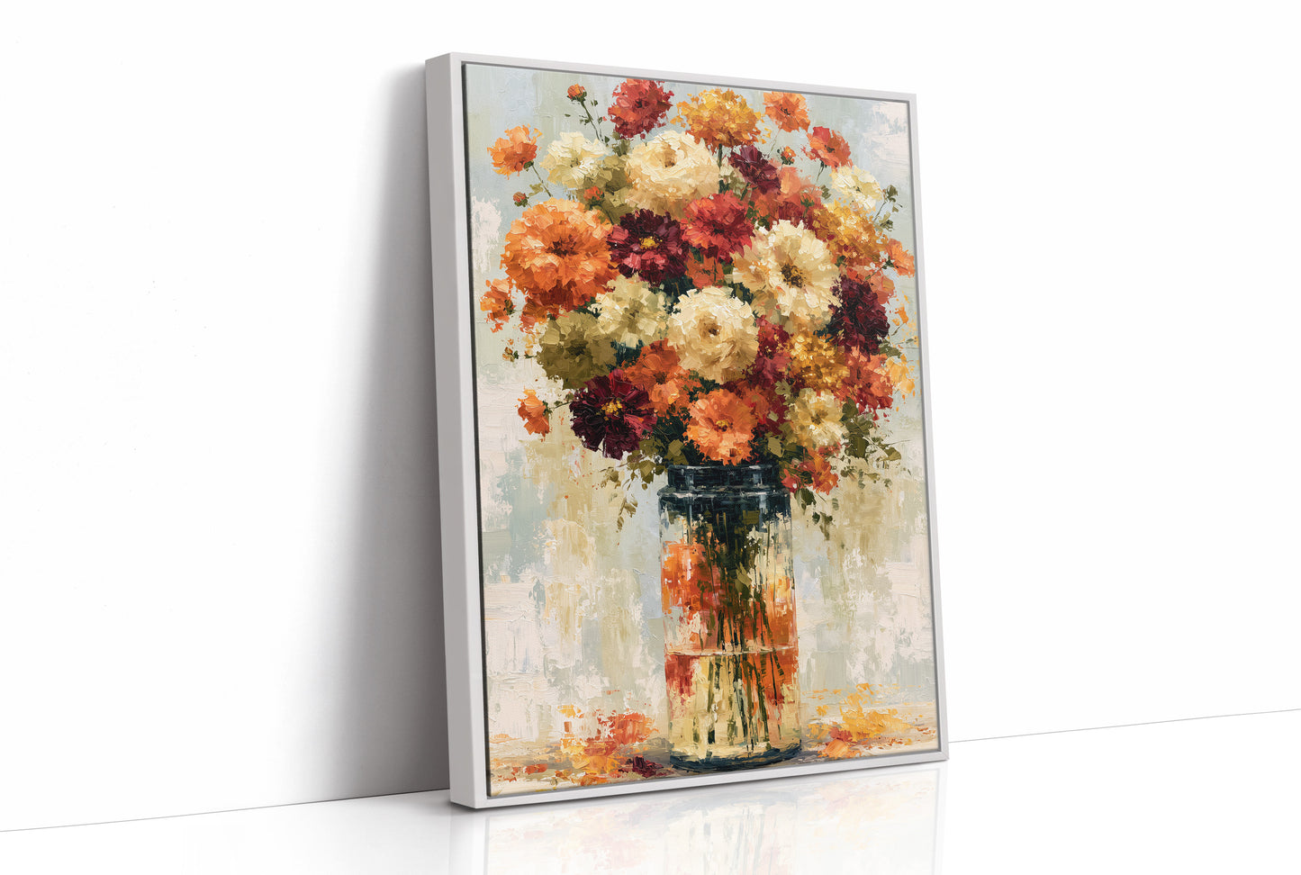 Zinnias in Glass, Sunlit Bunch