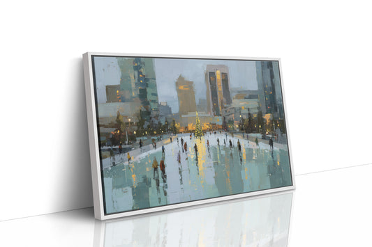 Metropolitan Frost: Holiday Skaters Beneath City Lights