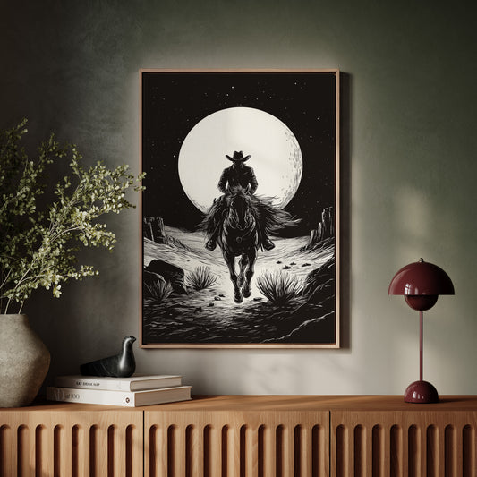Lone Rider Under a Full Moon