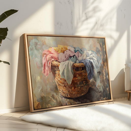 Rustic Simplicity: Vintage Laundry Basket Canvas Wall Art