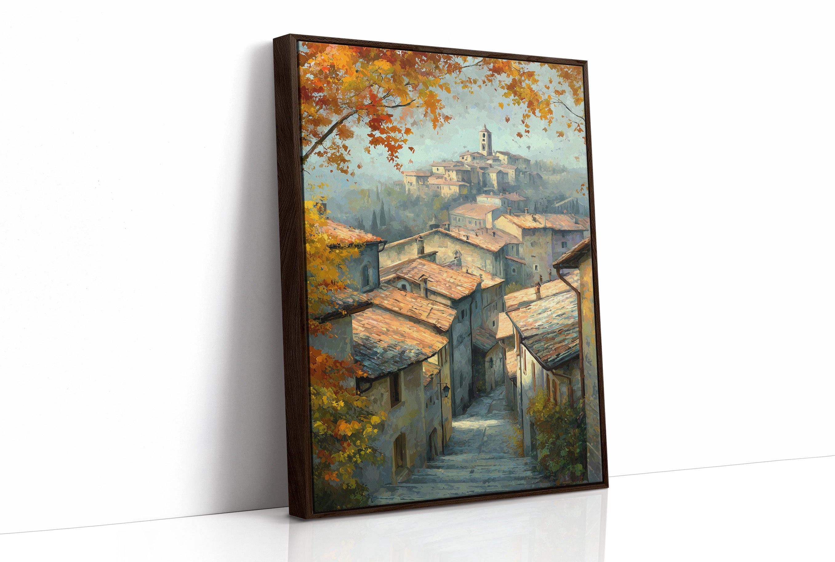 Autumn Leaves Frame Hillside Village