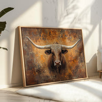 Longhorn's Gaze Through Autumn Fire