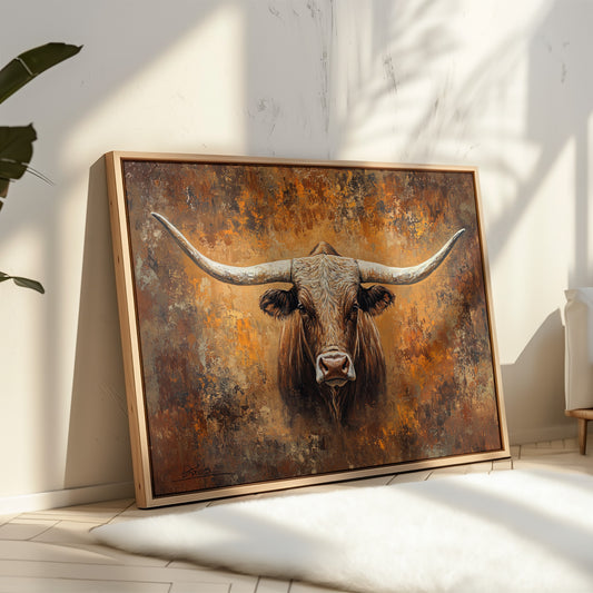 Longhorn's Gaze Through Autumn Fire