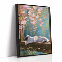 Cherry Blossoms Dance Above Sleeping Cat