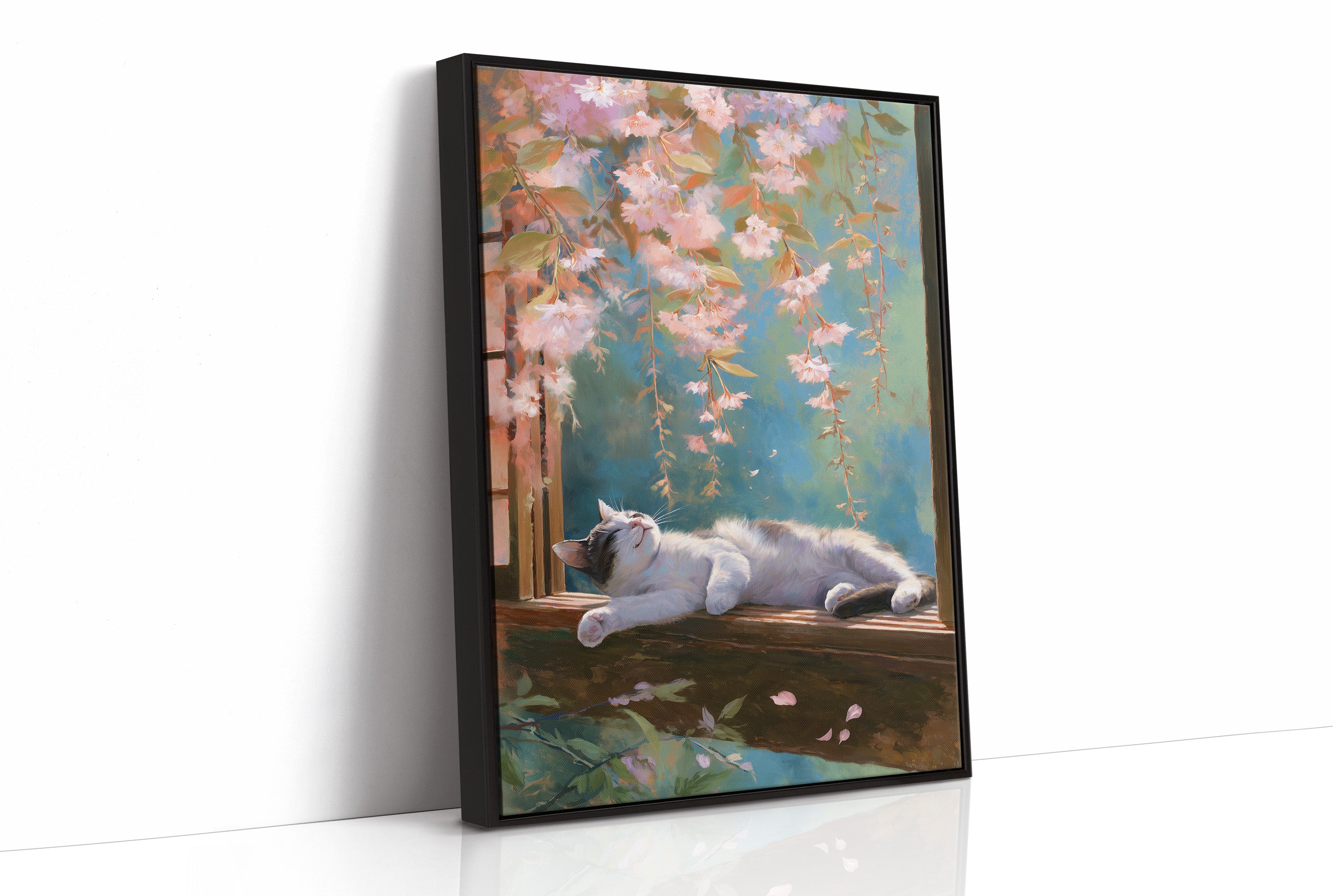 Cherry Blossoms Dance Above Sleeping Cat