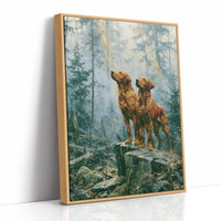 Retrievers Gazing Skyward in the Blue Forest