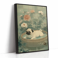 Pug's Peaceful Bath Among Peonies