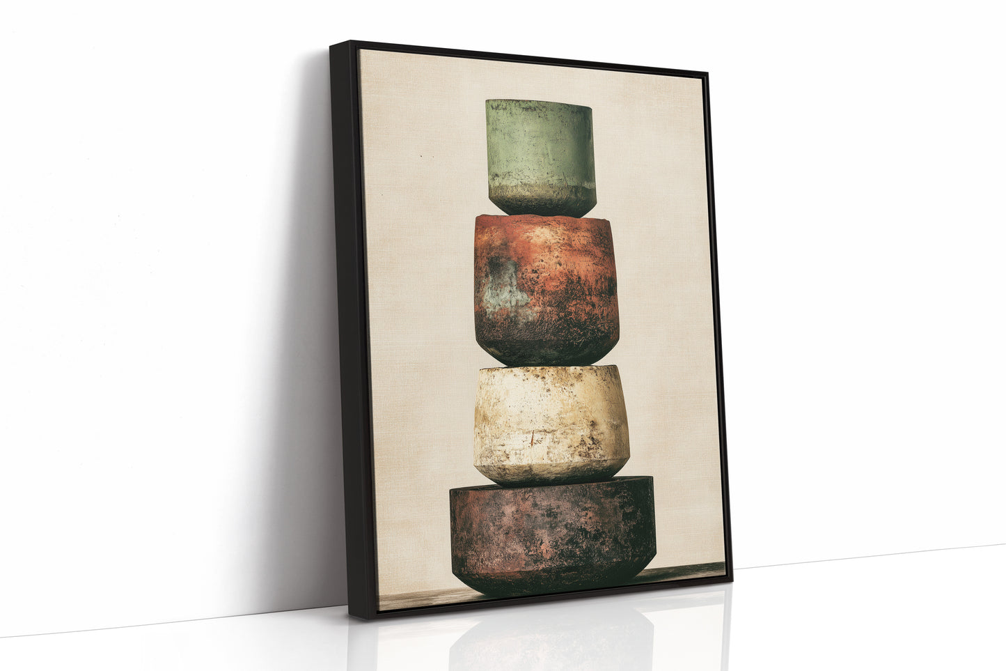 Stacked and Weathered: Four Urns of Earth and Rust