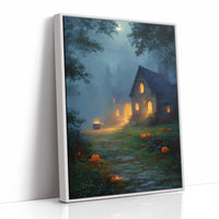 Autumn Cottage Under Midnight Fog