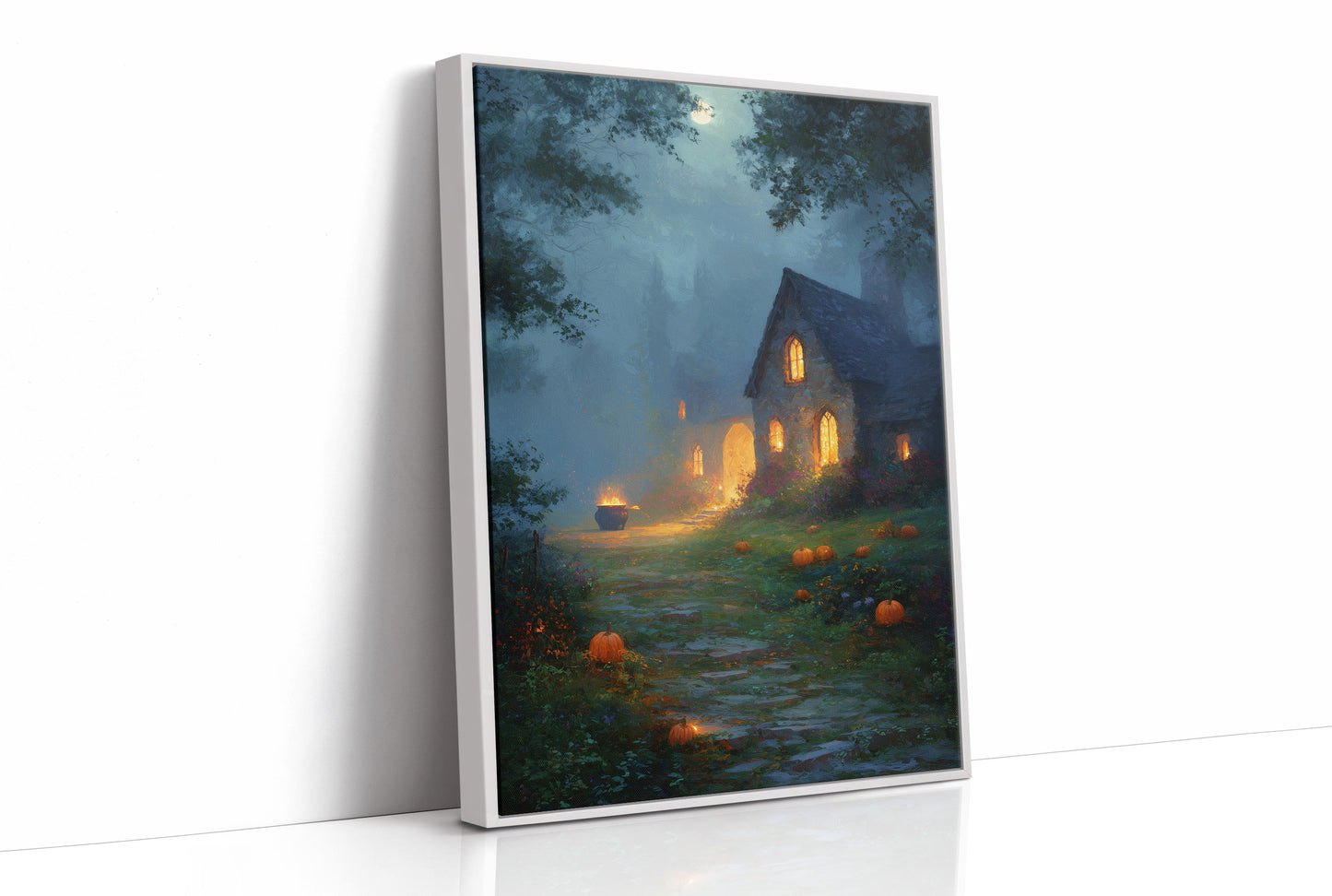 Autumn Cottage Under Midnight Fog