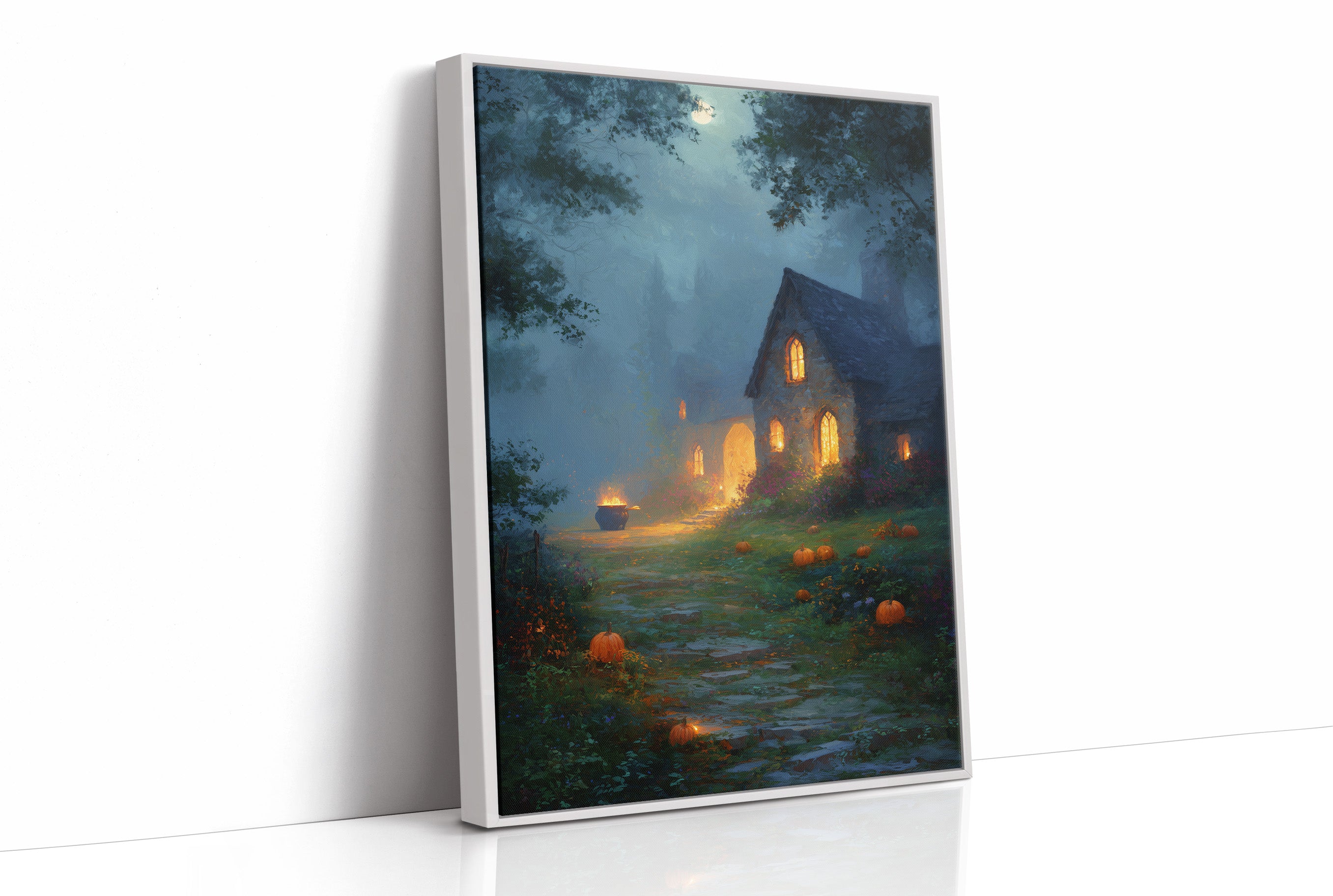 Autumn Cottage Under Midnight Fog