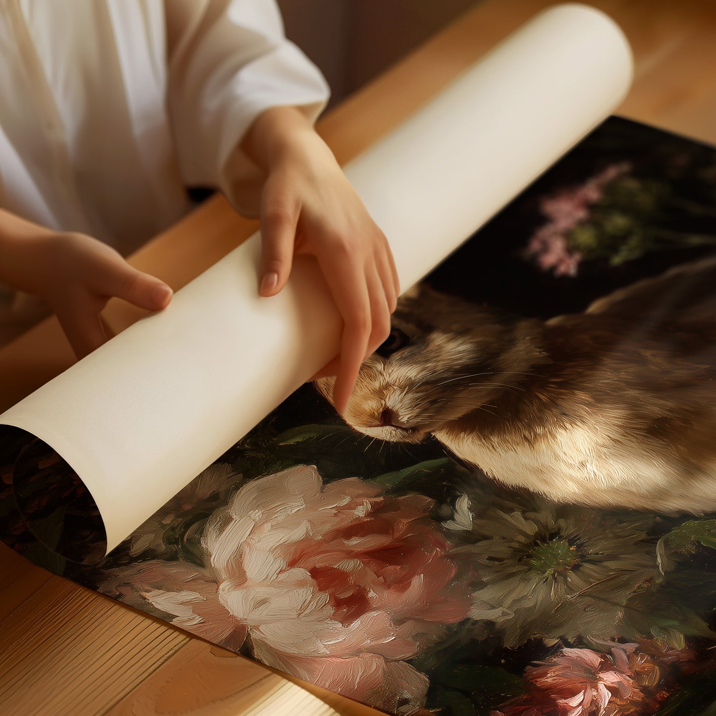Rabbit Among Blooming Peonies