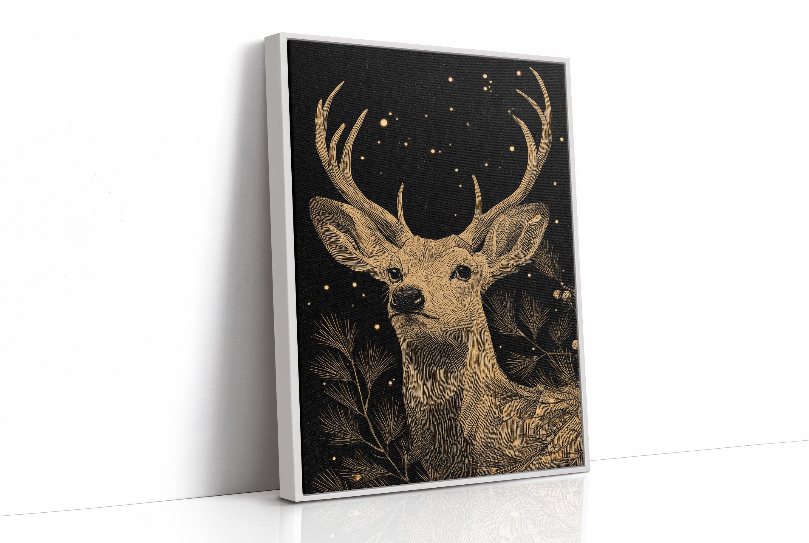 Starlit Stag Among Pine Branches