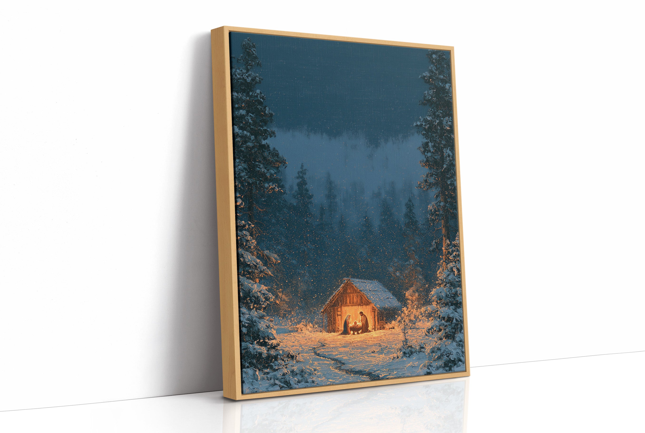 Manger in the Snowy Pines