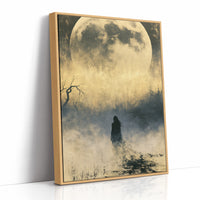 Lost in the Fog: Distant Figure and Moon
