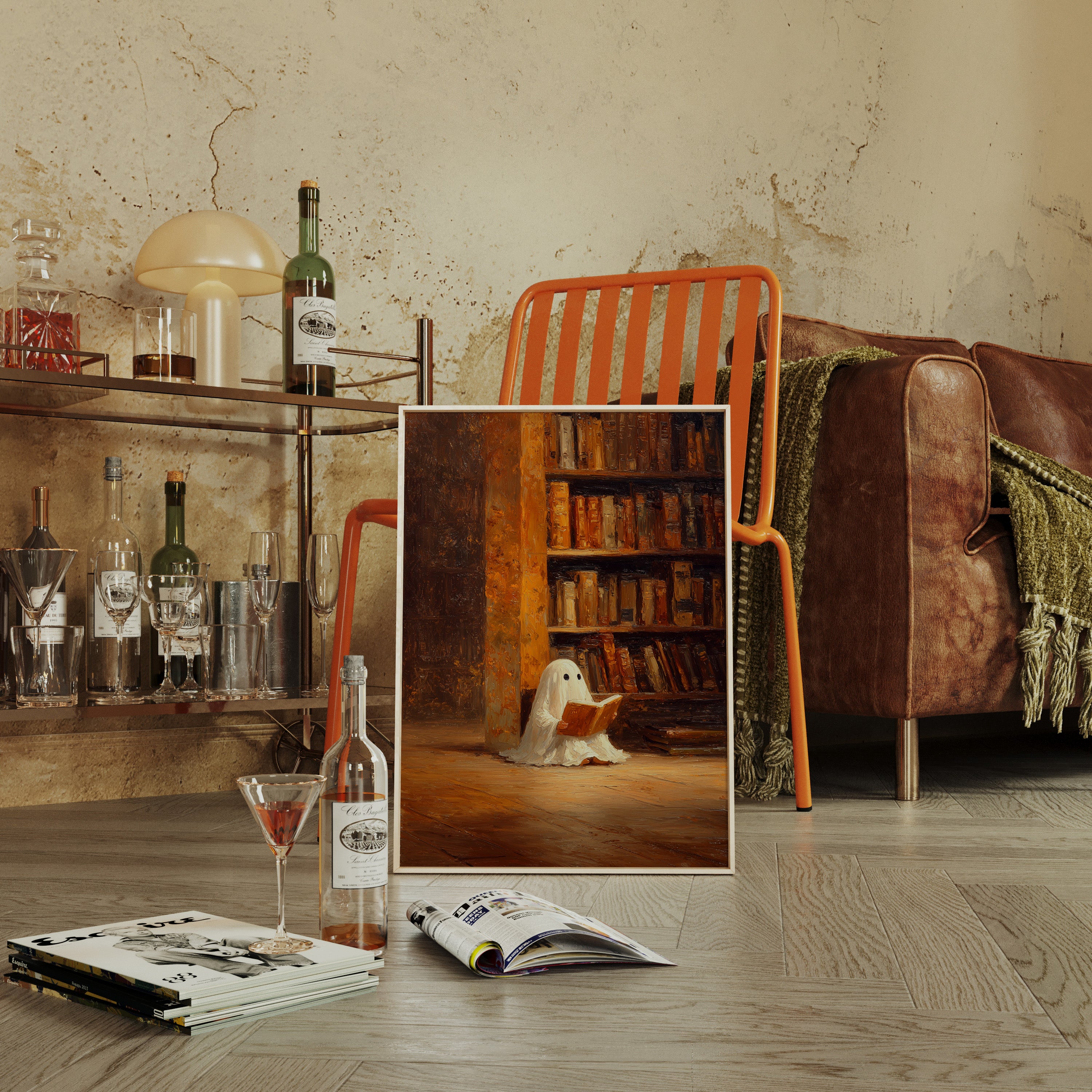 Whimsical Ghost Library Canvas Print - Enchanting Art - Gallery Canvas image 2