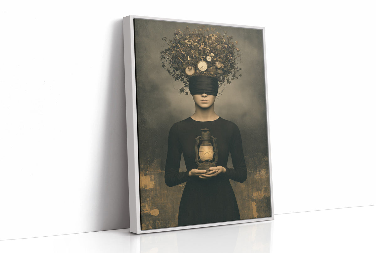 Blindfolded Time: Woman with a Glowing Lantern