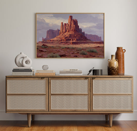 Red Towers Rise Through Purple Sky