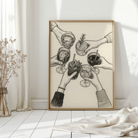 Cheers in Ink Toasting Hands Print