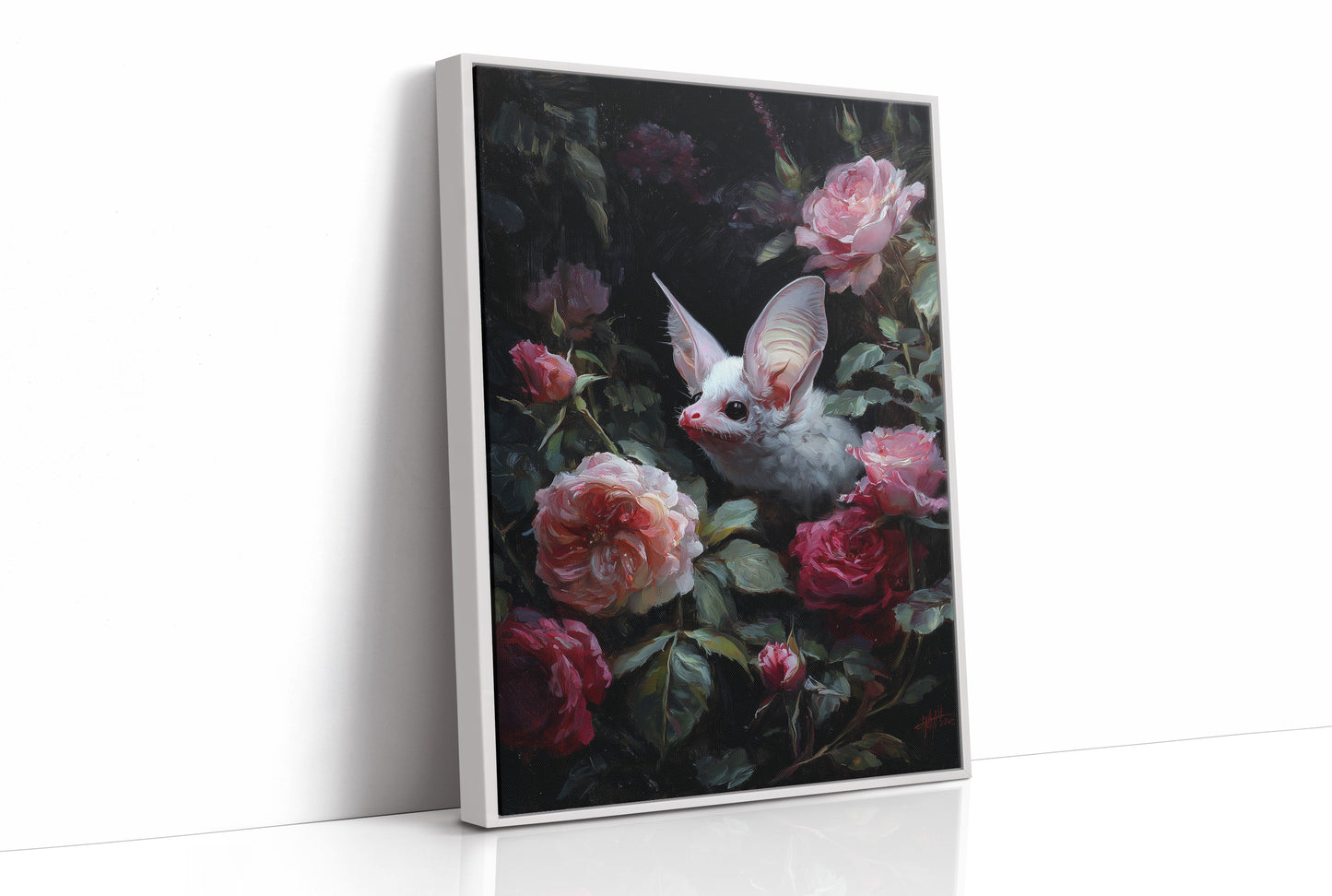 Pale Creature Among Blooming Roses