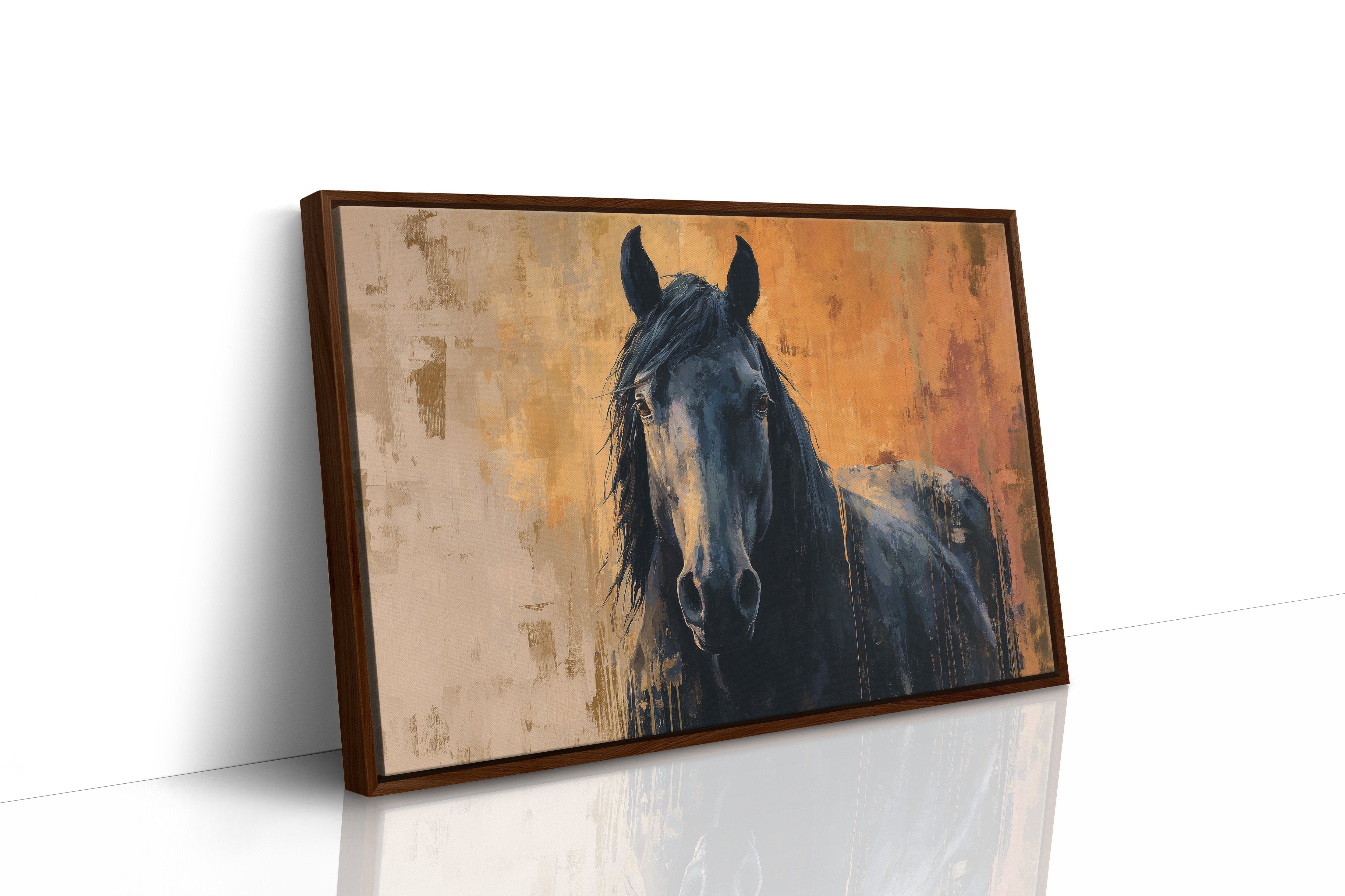 Midnight Stallion Against Amber Sky
