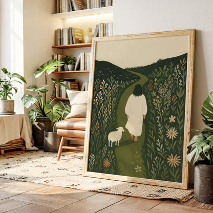 The Shepherd and the Lamb Floral Path Print