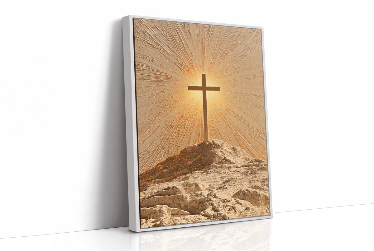 Radiant Cross on Rocky Hilltop