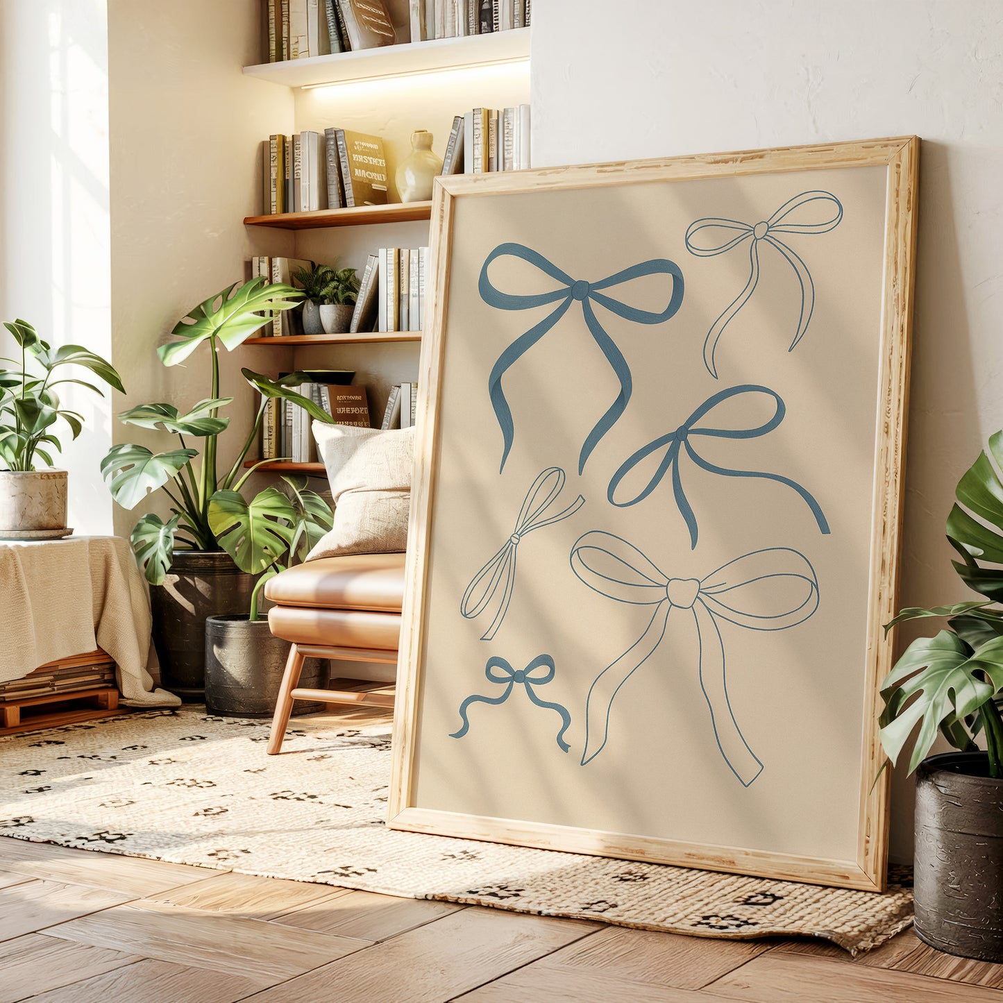 Whimsical Blue Bows Minimalist Print