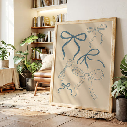 Whimsical Blue Bows Minimalist Print