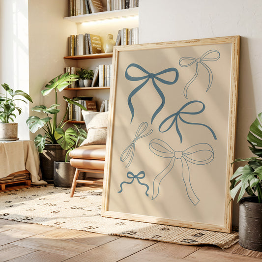 Whimsical Blue Bows Minimalist Print