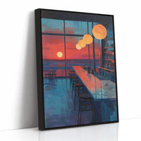 Lanterns Float Above Empty Barstools