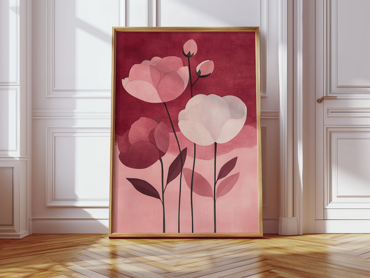 Peonies Rise Through Burgundy Mist